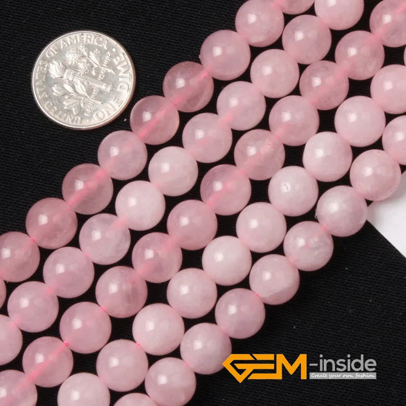 Perles rondes lisses en pierre de quartz Rose naturel pour la fabrication de bracelets